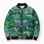 Personalized Canberra Raiders Bomber Puffer Jacket Aboriginal Pattern with Graffiti Style Design
