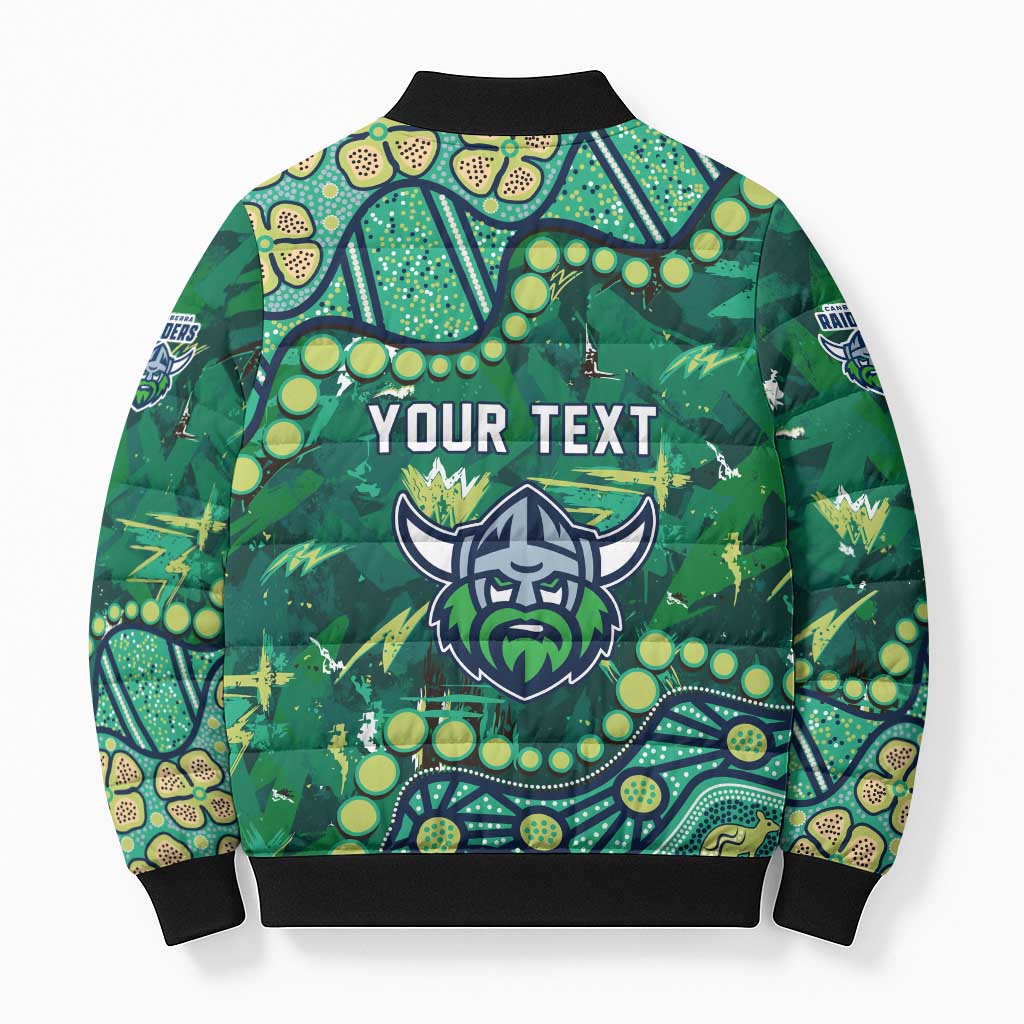Personalized Canberra Raiders Bomber Puffer Jacket Aboriginal Pattern with Graffiti Style Design