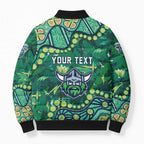 Personalized Canberra Raiders Bomber Puffer Jacket Aboriginal Pattern with Graffiti Style Design