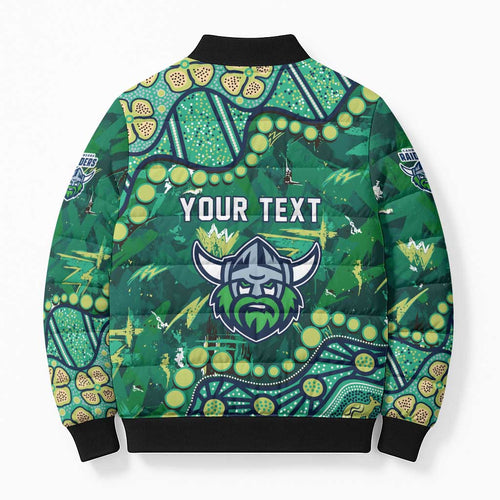 Personalized Canberra Raiders Bomber Puffer Jacket Aboriginal Pattern with Graffiti Style Design