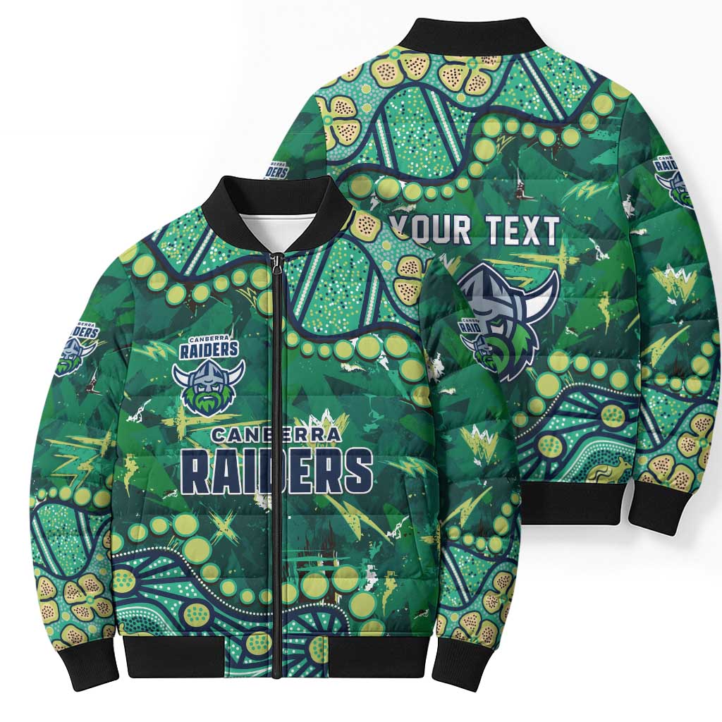 Personalized Canberra Raiders Bomber Puffer Jacket Aboriginal Pattern with Graffiti Style Design