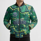 Personalized Canberra Raiders Bomber Puffer Jacket Aboriginal Pattern with Graffiti Style Design