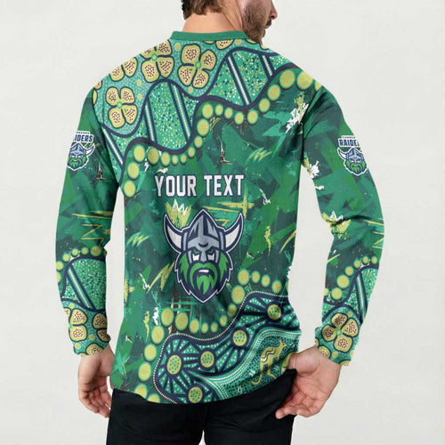 Personalized Canberra Raiders Button Sweatshirt Aboriginal Pattern with Graffiti Style Design