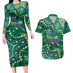 Personalized Canberra Raiders Couples Matching Long Sleeve Bodycon Dress and Hawaiian Shirt Aboriginal Pattern with Graffiti Style Design