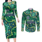 Personalized Canberra Raiders Couples Matching Long Sleeve Bodycon Dress and Long Sleeve Button Shirt Aboriginal Pattern with Graffiti Style Design