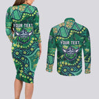 Personalized Canberra Raiders Couples Matching Long Sleeve Bodycon Dress and Long Sleeve Button Shirt Aboriginal Pattern with Graffiti Style Design