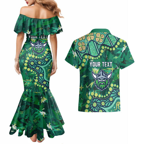 Personalized Canberra Raiders Couples Matching Mermaid Dress and Hawaiian Shirt Aboriginal Pattern with Graffiti Style Design