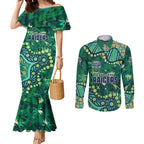 Personalized Canberra Raiders Couples Matching Mermaid Dress and Long Sleeve Button Shirt Aboriginal Pattern with Graffiti Style Design