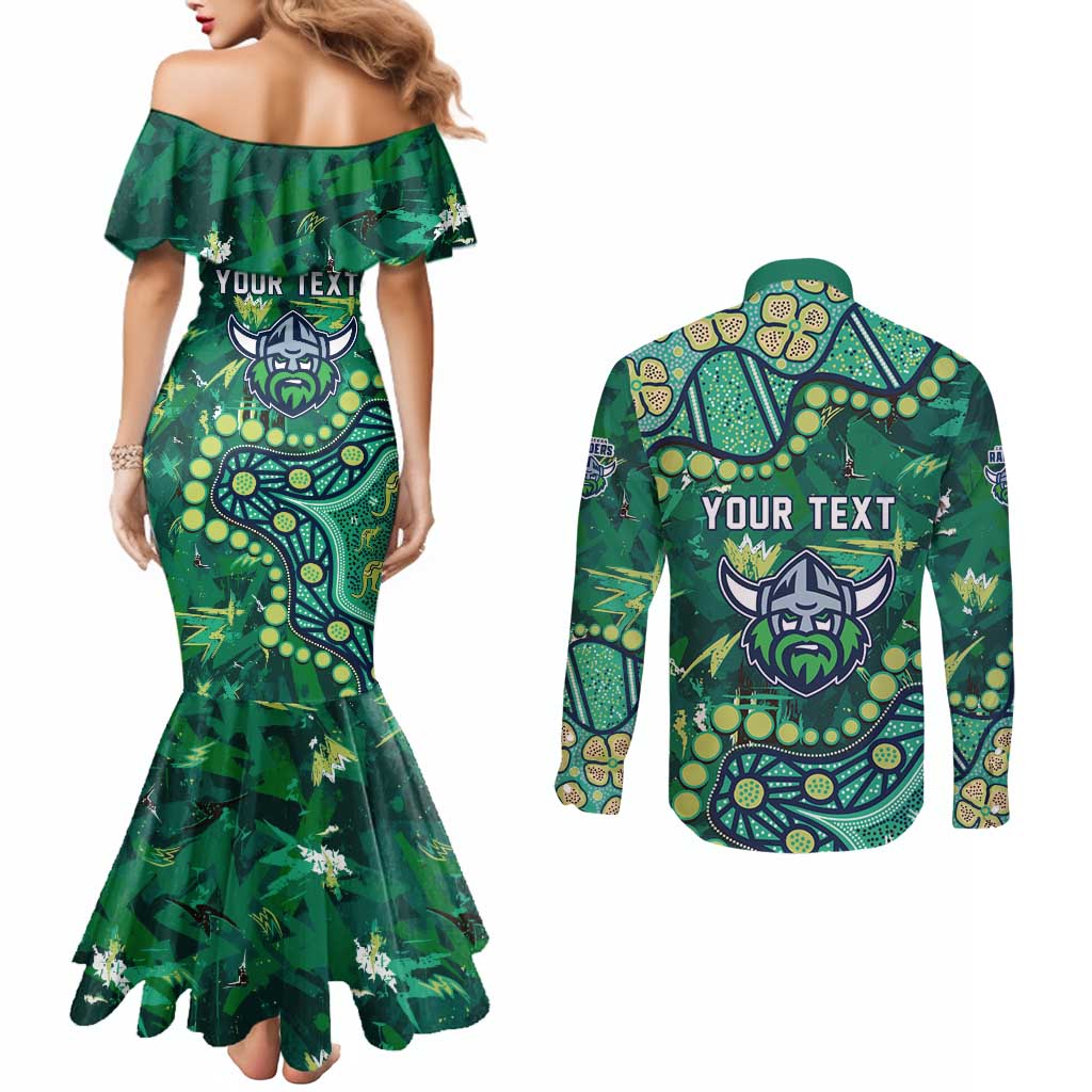 Personalized Canberra Raiders Couples Matching Mermaid Dress and Long Sleeve Button Shirt Aboriginal Pattern with Graffiti Style Design