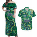 Personalized Canberra Raiders Couples Matching Off Shoulder Maxi Dress and Hawaiian Shirt Aboriginal Pattern with Graffiti Style Design