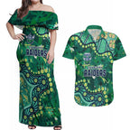 Personalized Canberra Raiders Couples Matching Off Shoulder Maxi Dress and Hawaiian Shirt Aboriginal Pattern with Graffiti Style Design