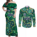 Personalized Canberra Raiders Couples Matching Off Shoulder Maxi Dress and Long Sleeve Button Shirt Aboriginal Pattern with Graffiti Style Design