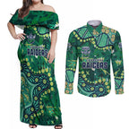 Personalized Canberra Raiders Couples Matching Off Shoulder Maxi Dress and Long Sleeve Button Shirt Aboriginal Pattern with Graffiti Style Design