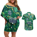 Personalized Canberra Raiders Couples Matching Off Shoulder Short Dress and Hawaiian Shirt Aboriginal Pattern with Graffiti Style Design