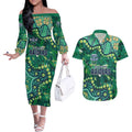Personalized Canberra Raiders Couples Matching Off The Shoulder Long Sleeve Dress and Hawaiian Shirt Aboriginal Pattern with Graffiti Style Design