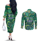 Personalized Canberra Raiders Couples Matching Off The Shoulder Long Sleeve Dress and Long Sleeve Button Shirt Aboriginal Pattern with Graffiti Style Design