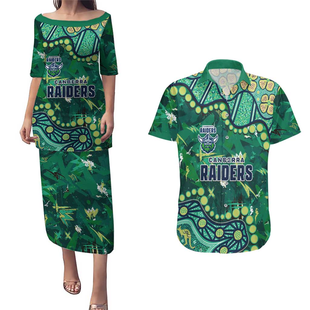 Personalized Canberra Raiders Couples Matching Puletasi and Hawaiian Shirt Aboriginal Pattern with Graffiti Style Design