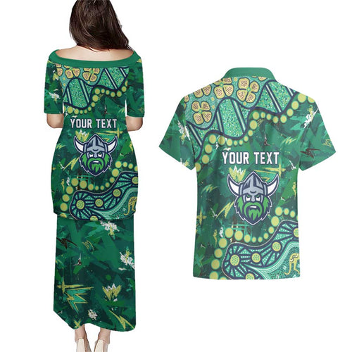 Personalized Canberra Raiders Couples Matching Puletasi and Hawaiian Shirt Aboriginal Pattern with Graffiti Style Design