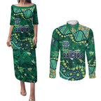 Personalized Canberra Raiders Couples Matching Puletasi and Long Sleeve Button Shirt Aboriginal Pattern with Graffiti Style Design
