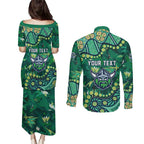 Personalized Canberra Raiders Couples Matching Puletasi and Long Sleeve Button Shirt Aboriginal Pattern with Graffiti Style Design