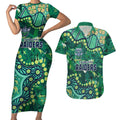 Personalized Canberra Raiders Couples Matching Short Sleeve Bodycon Dress and Hawaiian Shirt Aboriginal Pattern with Graffiti Style Design