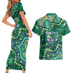 Personalized Canberra Raiders Couples Matching Short Sleeve Bodycon Dress and Hawaiian Shirt Aboriginal Pattern with Graffiti Style Design