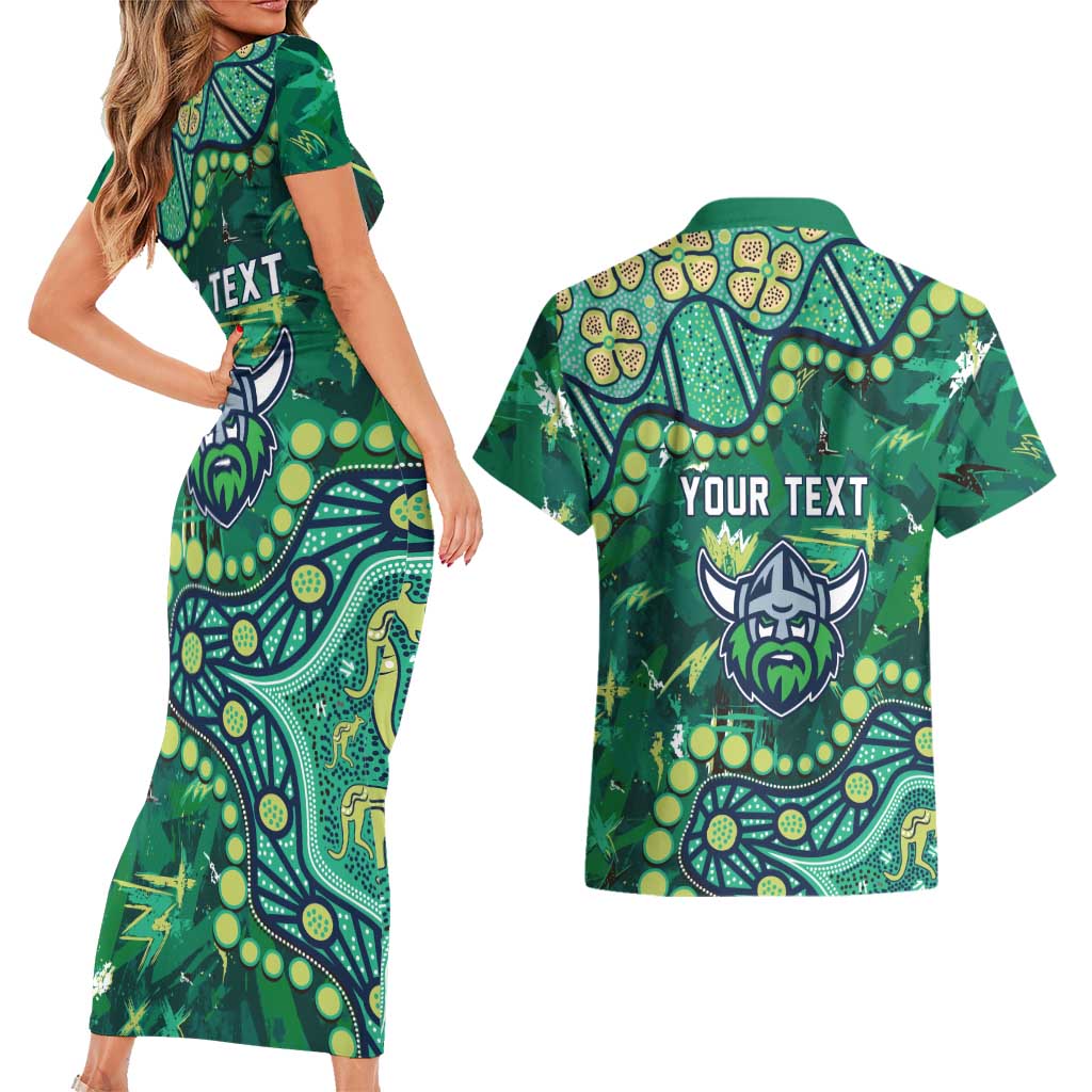 Personalized Canberra Raiders Couples Matching Short Sleeve Bodycon Dress and Hawaiian Shirt Aboriginal Pattern with Graffiti Style Design