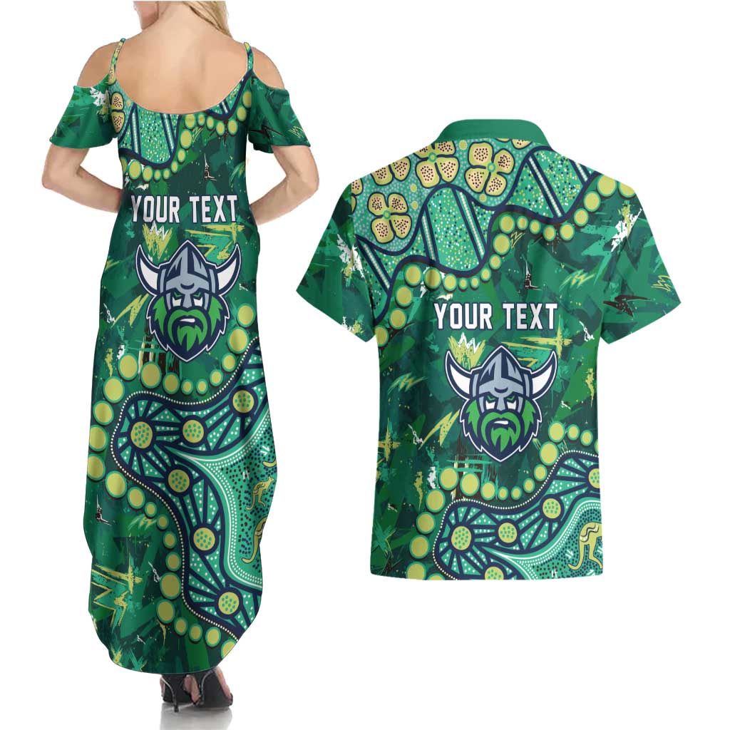 Personalized Canberra Raiders Couples Matching Summer Maxi Dress and Hawaiian Shirt Aboriginal Pattern with Graffiti Style Design