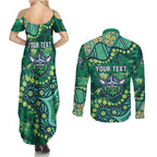 Personalized Canberra Raiders Couples Matching Summer Maxi Dress and Long Sleeve Button Shirt Aboriginal Pattern with Graffiti Style Design