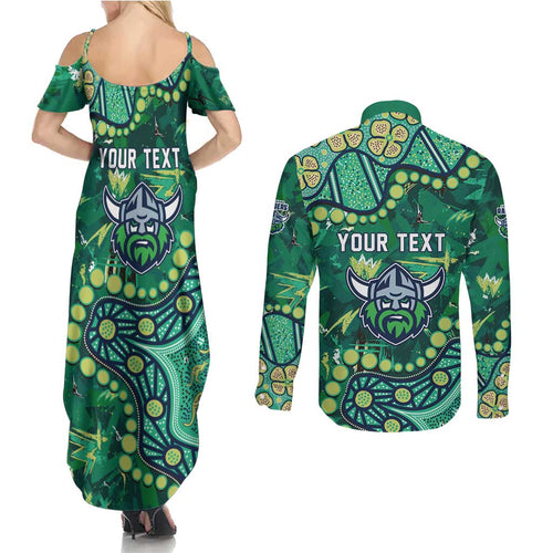 Personalized Canberra Raiders Couples Matching Summer Maxi Dress and Long Sleeve Button Shirt Aboriginal Pattern with Graffiti Style Design