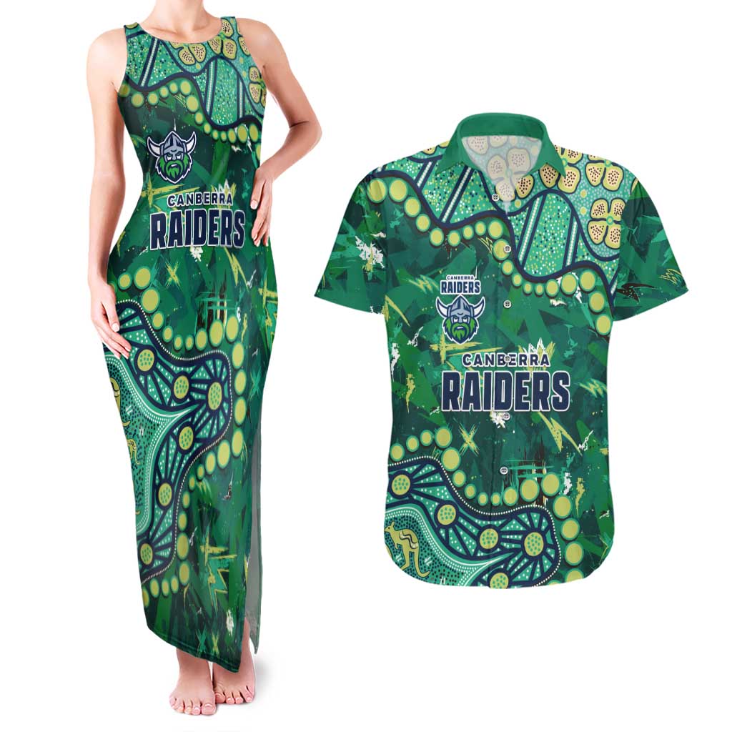 Personalized Canberra Raiders Couples Matching Tank Maxi Dress and Hawaiian Shirt Aboriginal Pattern with Graffiti Style Design