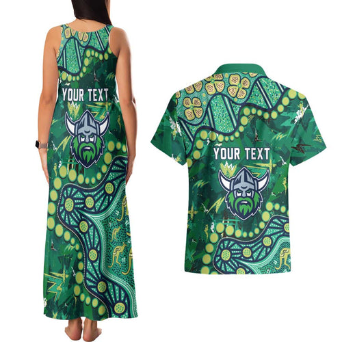 Personalized Canberra Raiders Couples Matching Tank Maxi Dress and Hawaiian Shirt Aboriginal Pattern with Graffiti Style Design