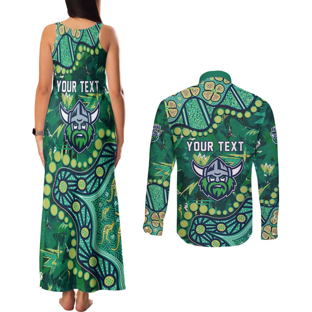 Personalized Canberra Raiders Couples Matching Tank Maxi Dress and Long Sleeve Button Shirt Aboriginal Pattern with Graffiti Style Design