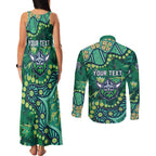 Personalized Canberra Raiders Couples Matching Tank Maxi Dress and Long Sleeve Button Shirt Aboriginal Pattern with Graffiti Style Design