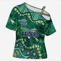 Personalized Canberra Raiders Cross Shoulder Shirt Aboriginal Pattern with Graffiti Style Design