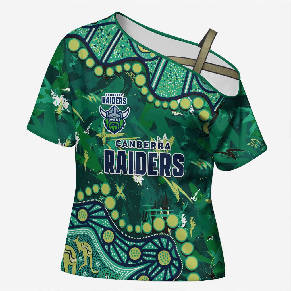 Personalized Canberra Raiders Cross Shoulder Shirt Aboriginal Pattern with Graffiti Style Design