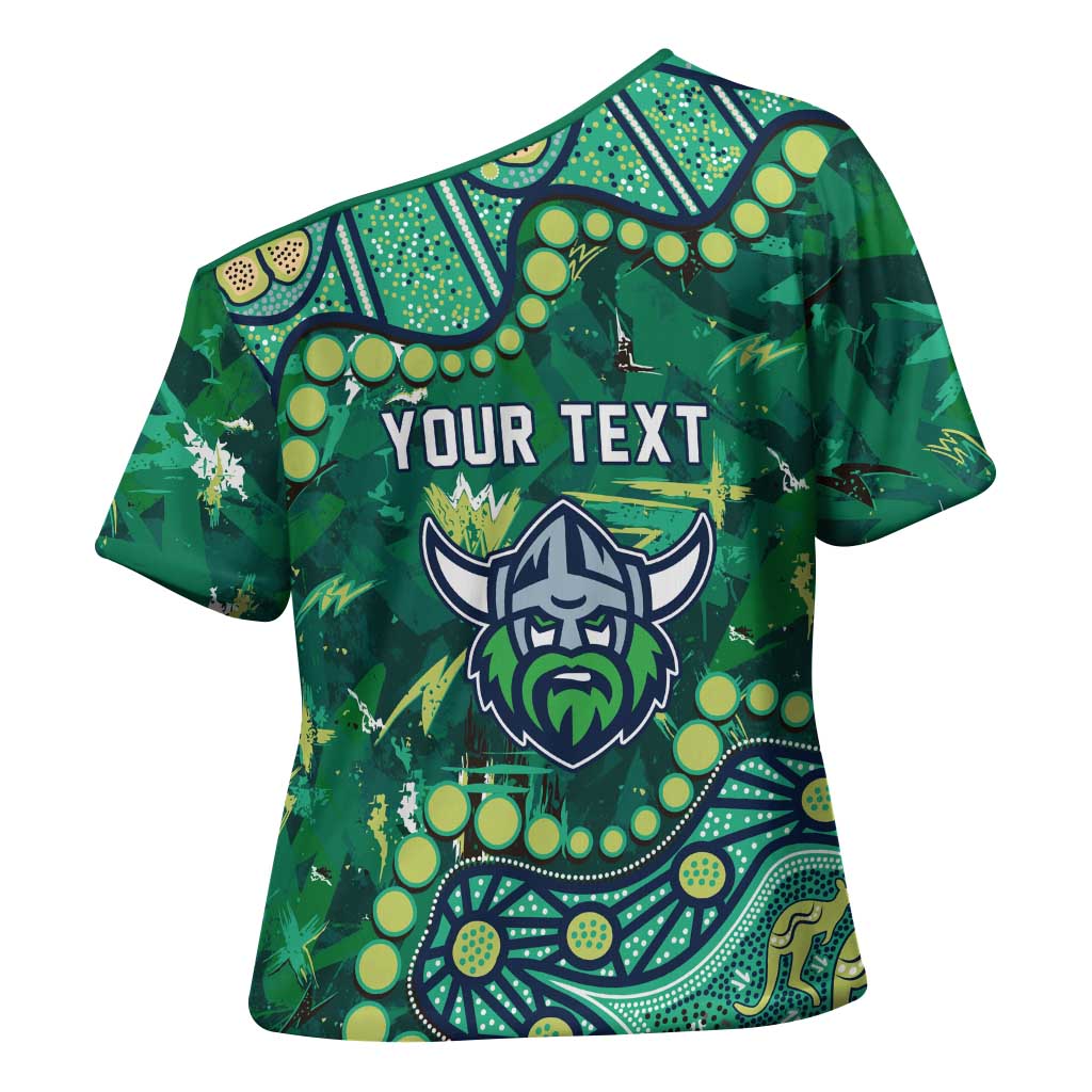 Personalized Canberra Raiders Cross Shoulder Shirt Aboriginal Pattern with Graffiti Style Design