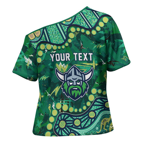 Personalized Canberra Raiders Cross Shoulder Shirt Aboriginal Pattern with Graffiti Style Design