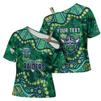 Personalized Canberra Raiders Cross Shoulder Shirt Aboriginal Pattern with Graffiti Style Design