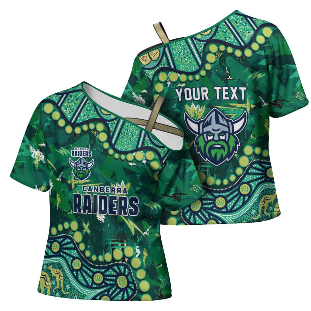 Personalized Canberra Raiders Cross Shoulder Shirt Aboriginal Pattern with Graffiti Style Design