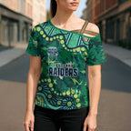 Personalized Canberra Raiders Cross Shoulder Shirt Aboriginal Pattern with Graffiti Style Design