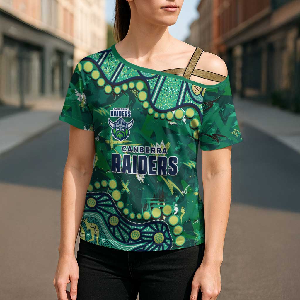 Personalized Canberra Raiders Cross Shoulder Shirt Aboriginal Pattern with Graffiti Style Design