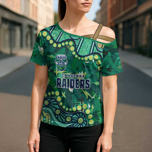 Personalized Canberra Raiders Cross Shoulder Shirt Aboriginal Pattern with Graffiti Style Design