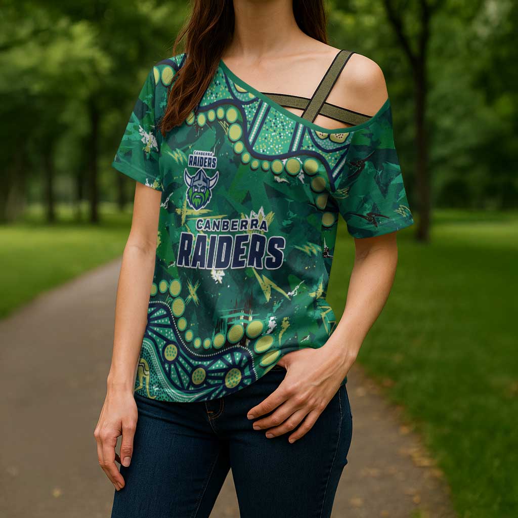 Personalized Canberra Raiders Cross Shoulder Shirt Aboriginal Pattern with Graffiti Style Design