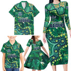 Personalized Canberra Raiders Family Matching Long Sleeve Bodycon Dress and Hawaiian Shirt Aboriginal Pattern with Graffiti Style Design