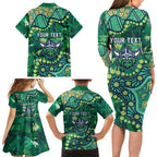 Personalized Canberra Raiders Family Matching Long Sleeve Bodycon Dress and Hawaiian Shirt Aboriginal Pattern with Graffiti Style Design