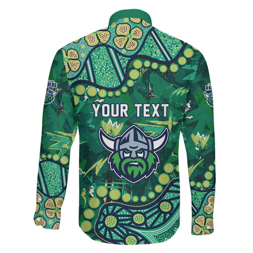 Personalized Canberra Raiders Family Matching Long Sleeve Bodycon Dress and Hawaiian Shirt Aboriginal Pattern with Graffiti Style Design