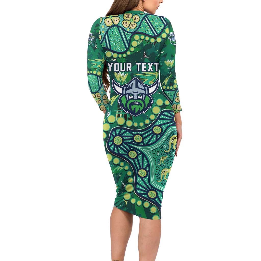 Personalized Canberra Raiders Family Matching Long Sleeve Bodycon Dress and Hawaiian Shirt Aboriginal Pattern with Graffiti Style Design