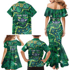 Personalized Canberra Raiders Family Matching Mermaid Dress and Hawaiian Shirt Aboriginal Pattern with Graffiti Style Design
