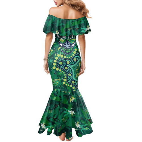 Personalized Canberra Raiders Family Matching Mermaid Dress and Hawaiian Shirt Aboriginal Pattern with Graffiti Style Design